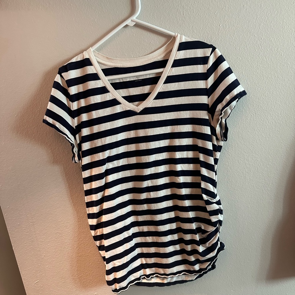 Navy & White stripped v-neck maternity top